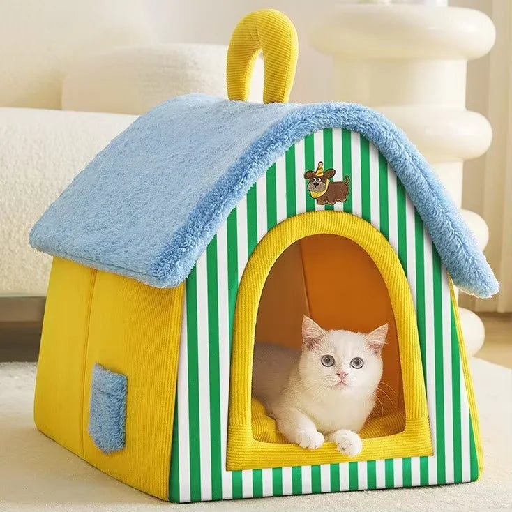 Thickened Closed Cat Bed Cave for Winter-Luxury Design Removable & Washable Secure for Cats & Dogs