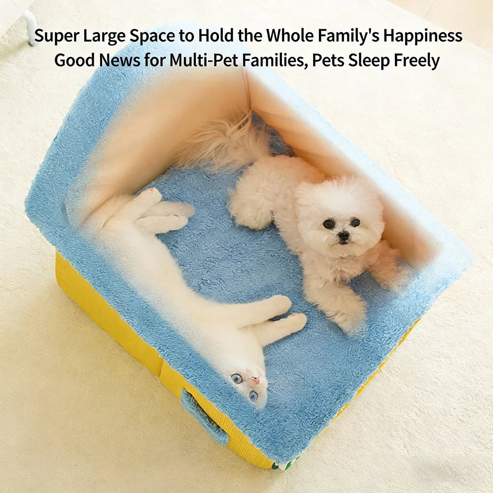 Thickened Closed Cat Bed Cave for Winter-Luxury Design Removable & Washable Secure for Cats & Dogs