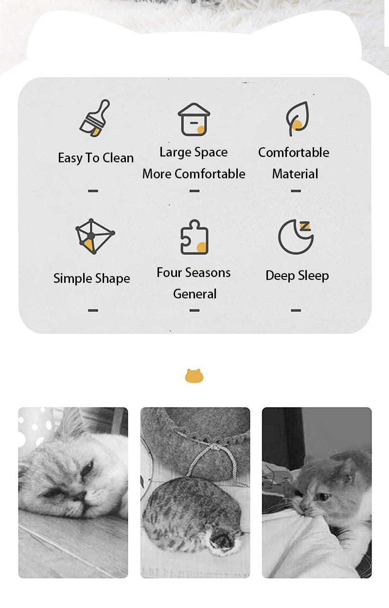 Cat Head Shape Cute And Comfortable Warm Cat House Safe Sleep Cave Non-Slip Semi-Closed Design Four Seasons Universal Cat Nest