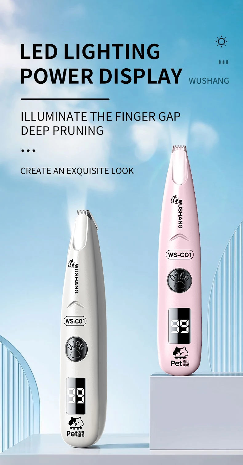 Pet Dog Electric Groomer Trimmer with LED Light Waterproof Pet Foot Hair Trimmer Low Noise Cat Dog Face Foot Ear Hip Paw Shaver