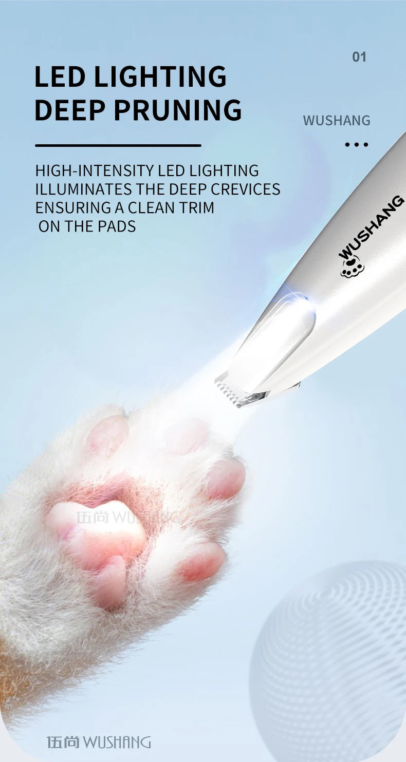 Pet Dog Electric Groomer Trimmer with LED Light Waterproof Pet Foot Hair Trimmer Low Noise Cat Dog Face Foot Ear Hip Paw Shaver