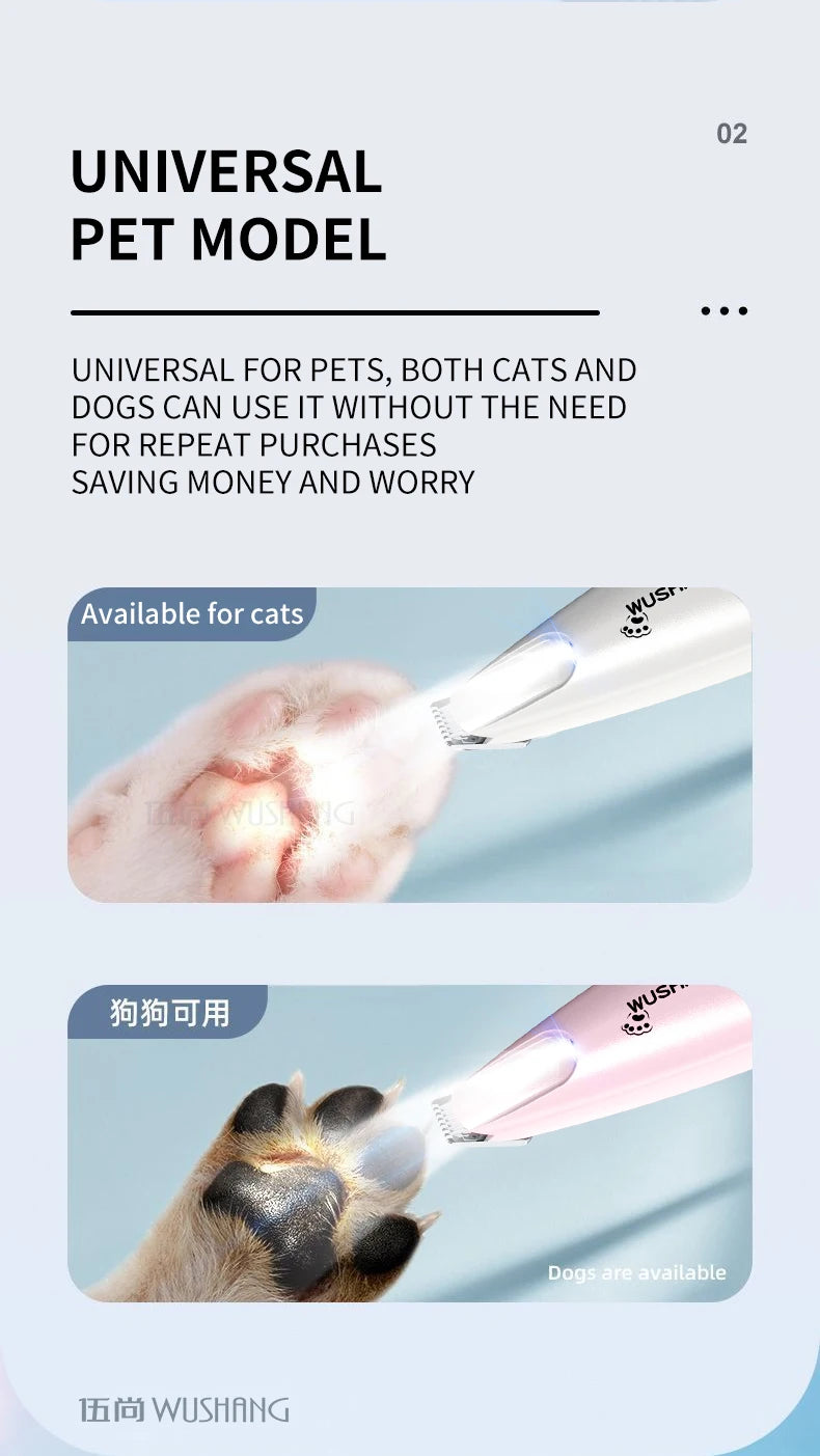 Pet Dog Electric Groomer Trimmer with LED Light Waterproof Pet Foot Hair Trimmer Low Noise Cat Dog Face Foot Ear Hip Paw Shaver