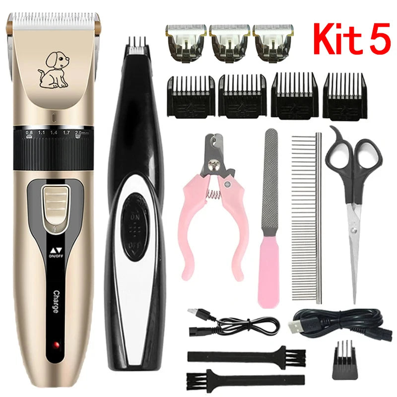 Electric Pet Clipper Grooming Kit for Dogs Reachageable Trimmer Haircut Cat Hair Cutting Remover Quiet Nail Grinder Machine Set