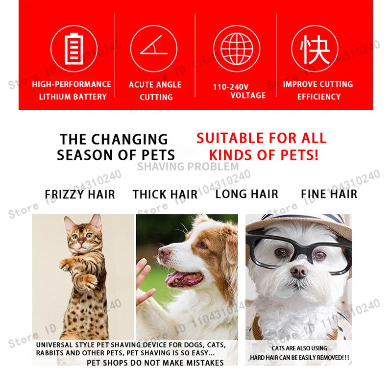 Electric Pet Clipper Grooming Kit for Dogs Reachageable Trimmer Haircut Cat Hair Cutting Remover Quiet Nail Grinder Machine Set