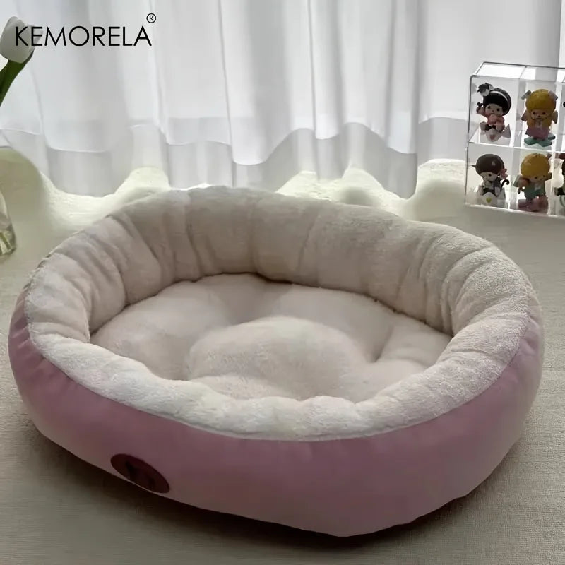 Plush Oval Pet Bed for Dogs and Cats, Thickened achine Washable All-Season Dog Cat Cushion for Small Medium Large Breeds