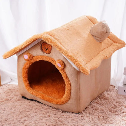 All Season Dog House Style Bed - Removable Washable Pet Bed for Small Dogs Teddy Winter Warm Cat Dog House